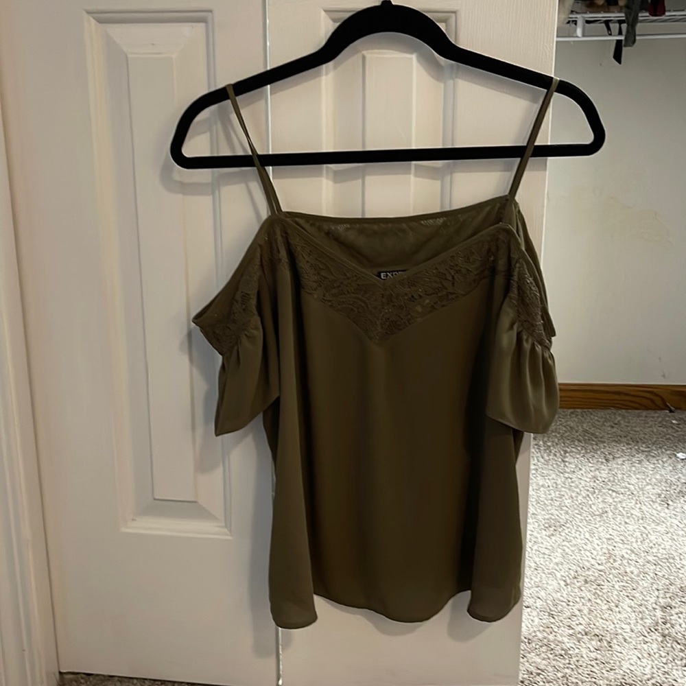 Green express off the shoulder top